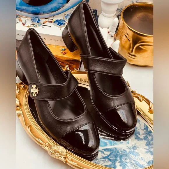 🆕 TORY BURCH 🧿 NWOB Cap-Toe Mary Jane Heeled Ballet Flat, Black, Sz US 7 - Picture 14 of 15